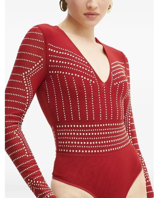 MARCIANO BY GUESS Red Studded V-Neck Bodysuit