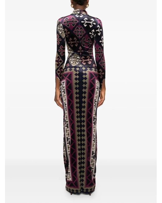 Burc Akyol Blue Carpet-Printed Velvet Maxi Dress