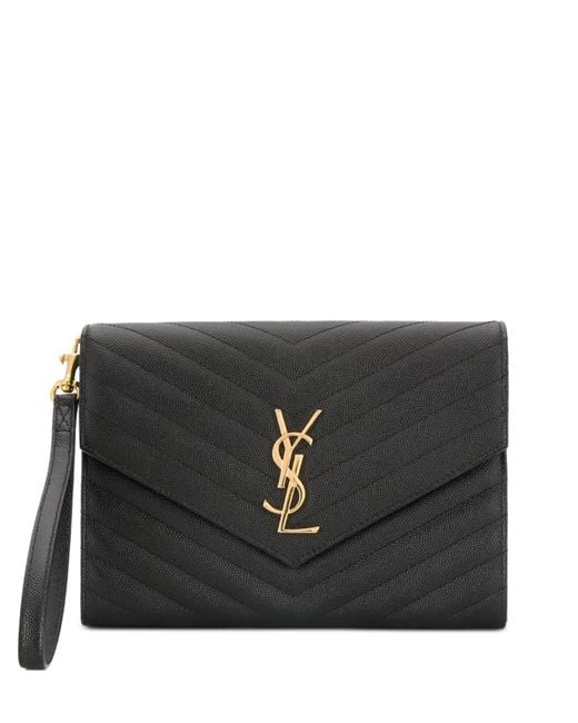 Saint Laurent Black Cassandre Matelassé Flap Pouch