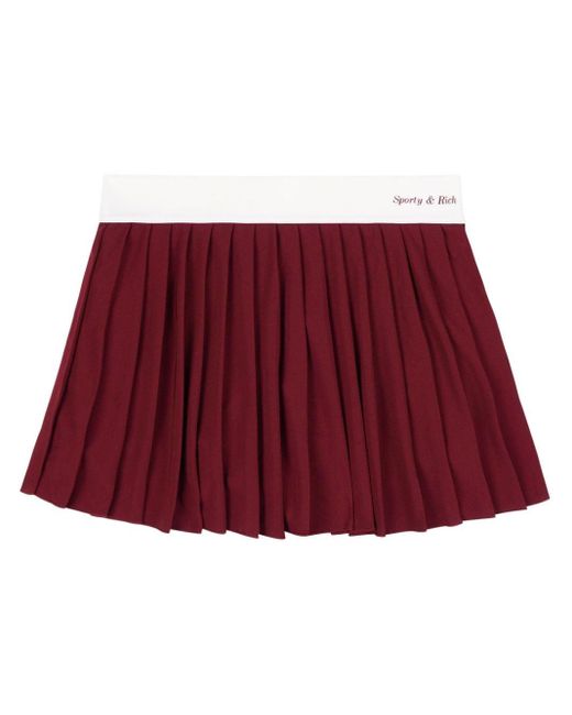 Sporty & Rich Red Classic Logo Pleated Tennis Skirt