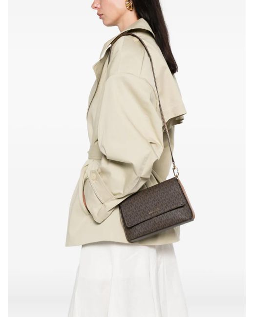 Michael Kors Brown Small Nessa Monogram Flap Cross Body Bag