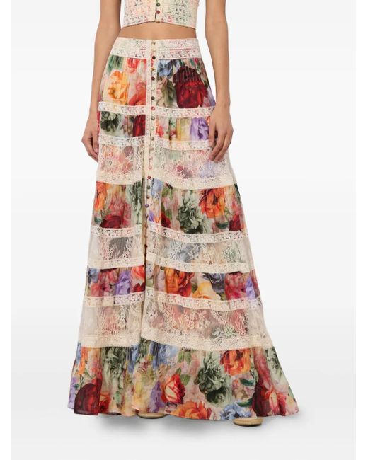 Alice + Olivia Multicolor Adira Tiered Maxi Skirt