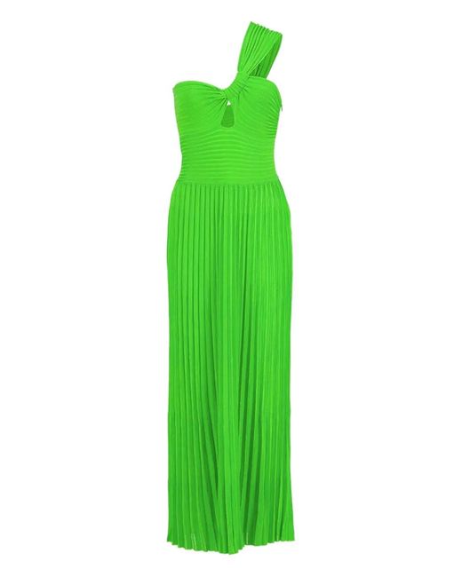 Gabriela Hearst Green One-Shoulder Pleated Maxi Dress