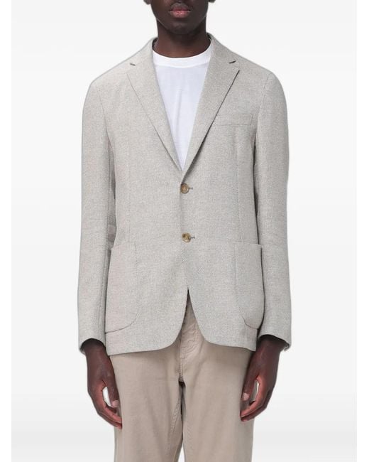 Zegna Gray Chevron-Pattern Single-Breasted Blazer for men