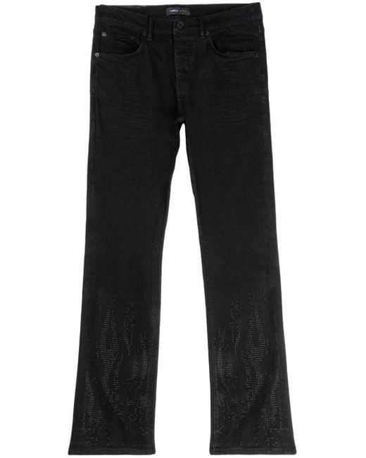 Purple Brand Black Rhinestone-flame Low-rise Straight-leg Jeans for men