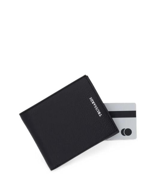 Trussardi Black Logo-Print Pebbled-Leather Wallet for men