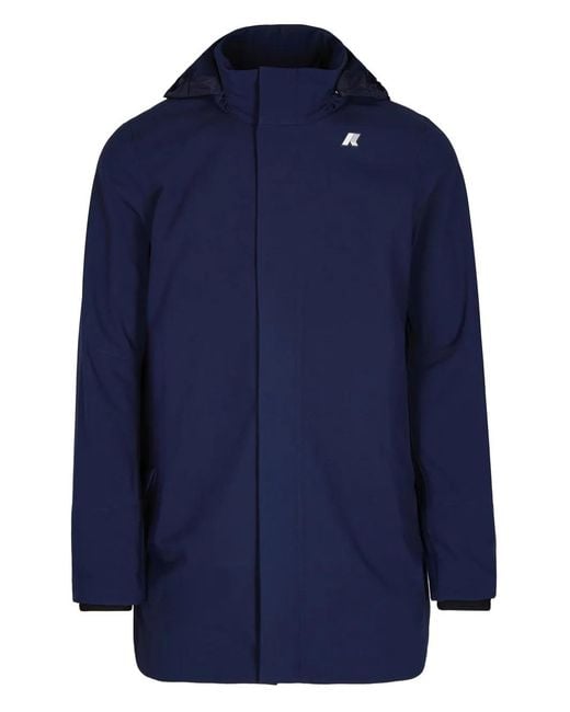 K-Way Blue Hooded Concealed-Zip Jacket for men