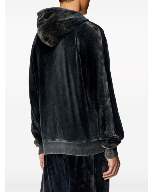 Sweat-shirt à capuche zippé en chenille délavé à l'acide DIESEL pour homme en coloris Black