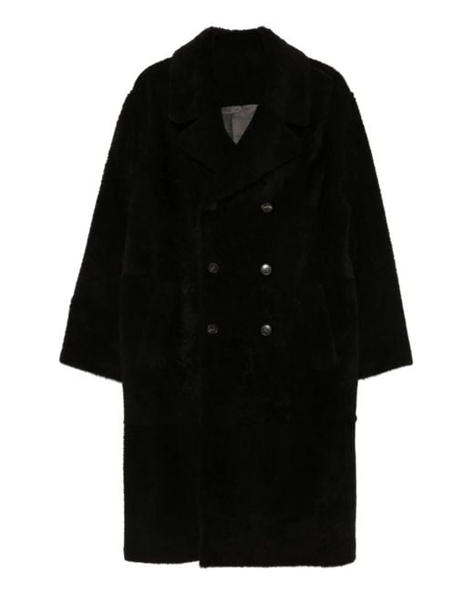 Yves Salomon Black Leather Double-Breasted Coat for men