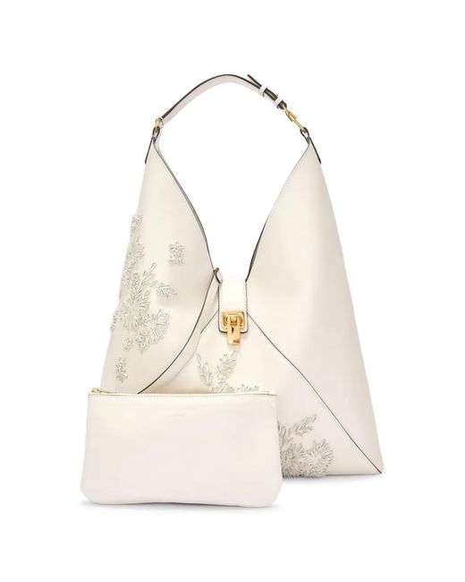 Ermanno Scervino White Large Floral-Embroidered Leather Tote Bag