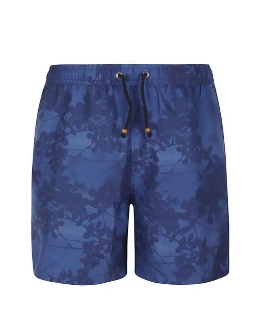 ESCAPISTA Blue Floral-Print Drawstring Swim Shorts for men