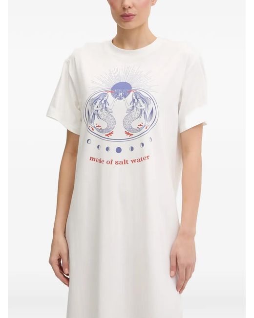 Hurley White Graphic-Print Side-Slit Midi Dress