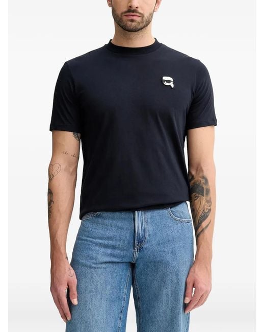 Karl Lagerfeld Blue Crewneck Logo-Motif T-Shirt for men