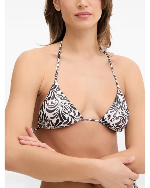 Twinset Natural Abstract-Print Triangle Bikini Top