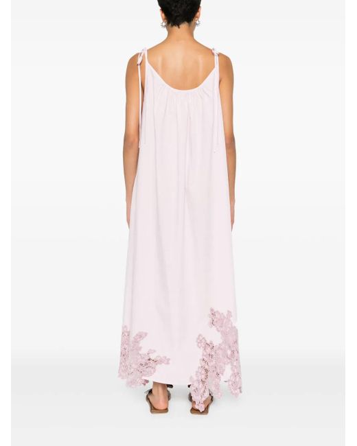 Acne Pink Floral-Lace Detail Poplin Midi Dress