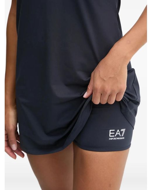 EA7 Blue V-Neck Logo Mini Dress