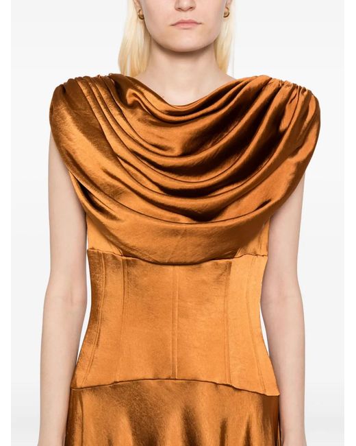 Amsale Orange Draped Satin Midi Dress