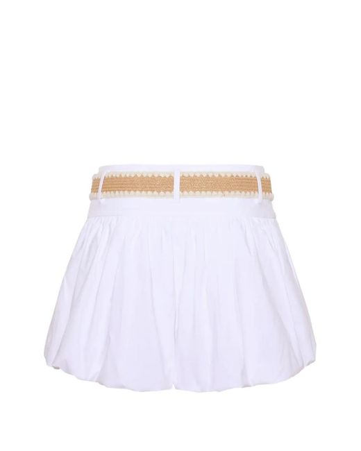 Cara Cara White Belted Bubble-Hem Shorts