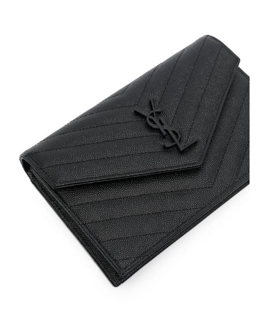 Saint Laurent Black Cassandre Leather Wallet-on-chain