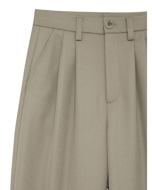 Anine Bing Natural Carrie Pleat-Detail Wool Trousers