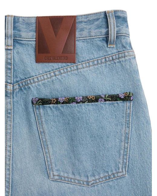 Valentino Garavani Blue Floral-Trim Jeans for men