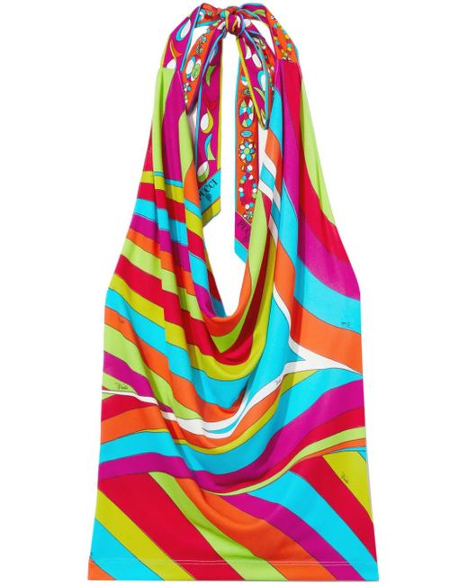 Emilio Pucci White Iride-Print Halterneck Top