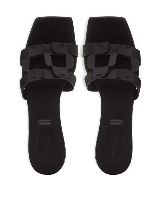 Jonathan Simkhai Black Monogram-Detail Flat Sandals