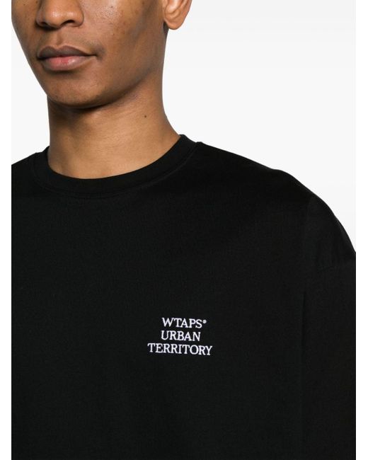 T-shirt a maniche lunghe con ricamo di (w)taps in Black da Uomo