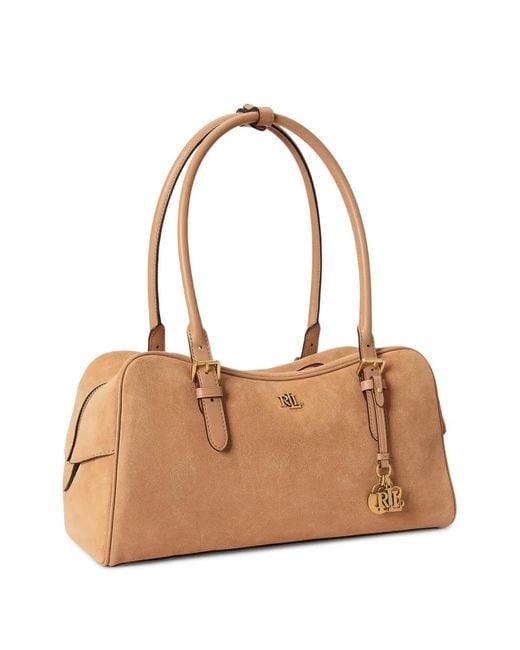 Ralph Lauren Natural Large Marcy Buckle-Detail Suede Shoulder Bag