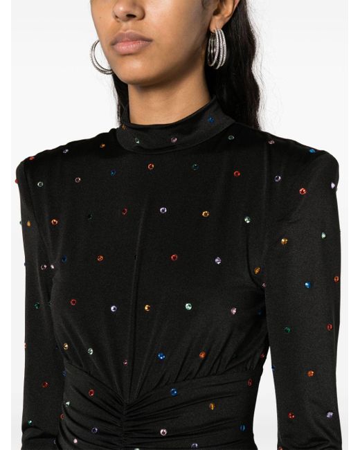 Nissa Black Crystal-embellished Ruched Minidress