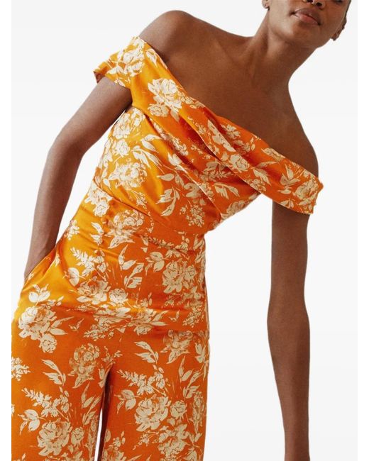 Rosie Assoulin Orange Can'T Bare It Off-Shoulder Printed Top