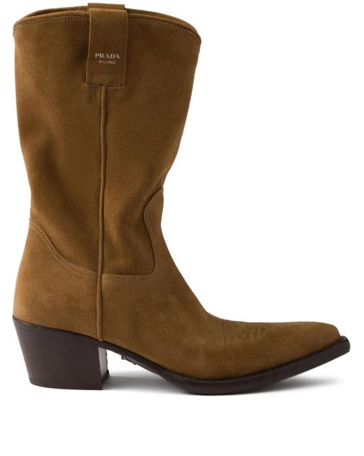 Prada Brown Suede Western Ankle Boots