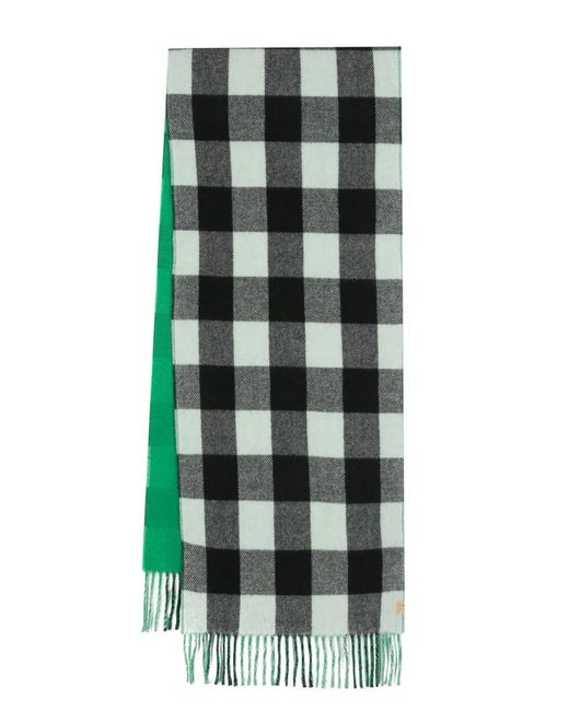 Woolrich Green Reversible Gingham-Check Wool Scarf