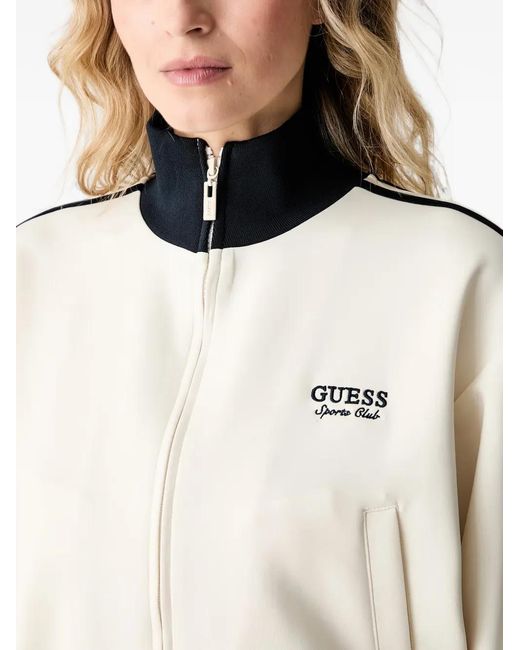 Guess White Logo-Embroidered Zip-Up Jacket