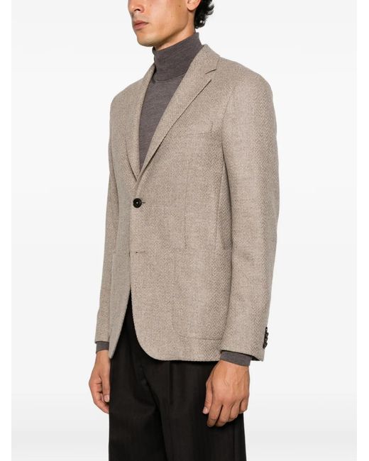 Zegna Brown Herringbone-Pattern Wool-Blend Jacket for men