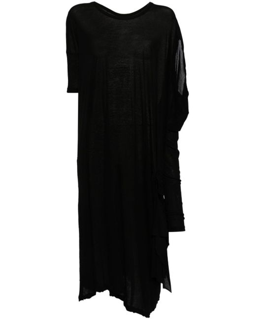 Yohji Yamamoto Draped Asymmetric Long T-shirt in het Black