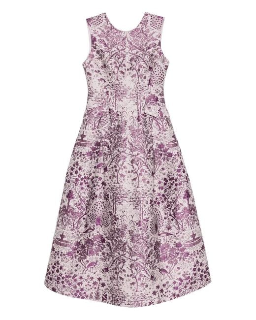 Shiatzy Chen Purple Scape-Of-Curve Jacquard Midi Dress