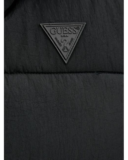 Guess Black Padded Logo-plaque Gilet for men