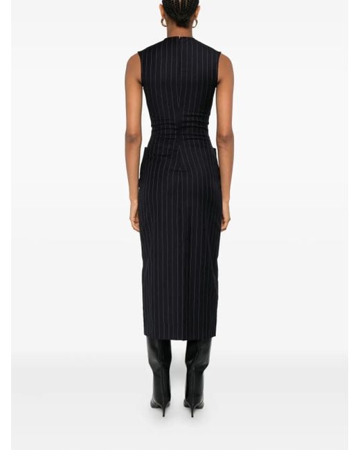 Burc Akyol Black Striped-Patern Sleeveless Midi Dress