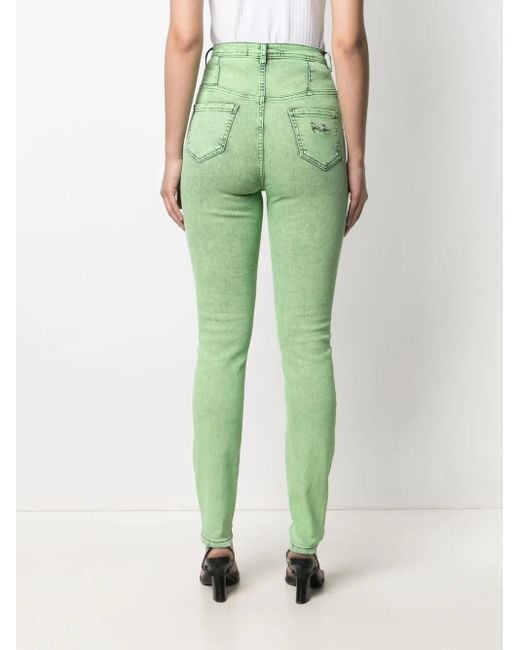 Philipp Plein Green Overdyed Stretch Super High-Waist Jeggings, Waist