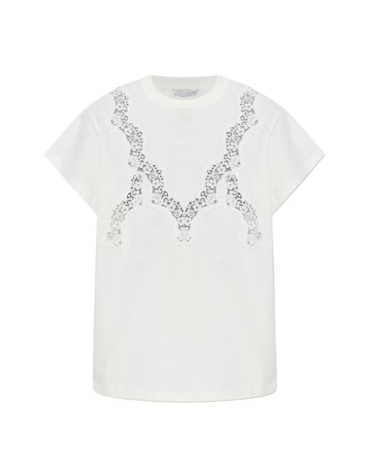 Stella McCartney White Lace-Trimmed T-Shirt
