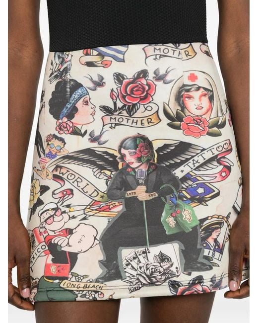The Artistylist Black Tattoo-Print Panelled Mini Dress