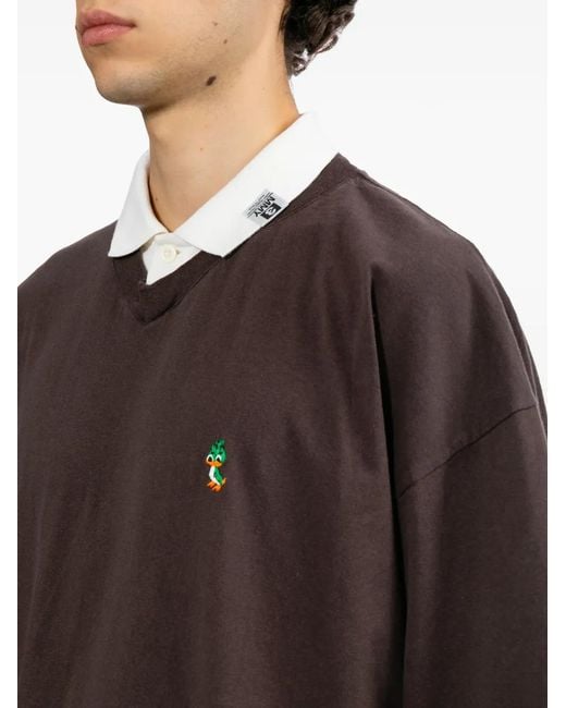 Maison Mihara Yasuhiro Brown Layered-Design V-Neck T-Shirt for men