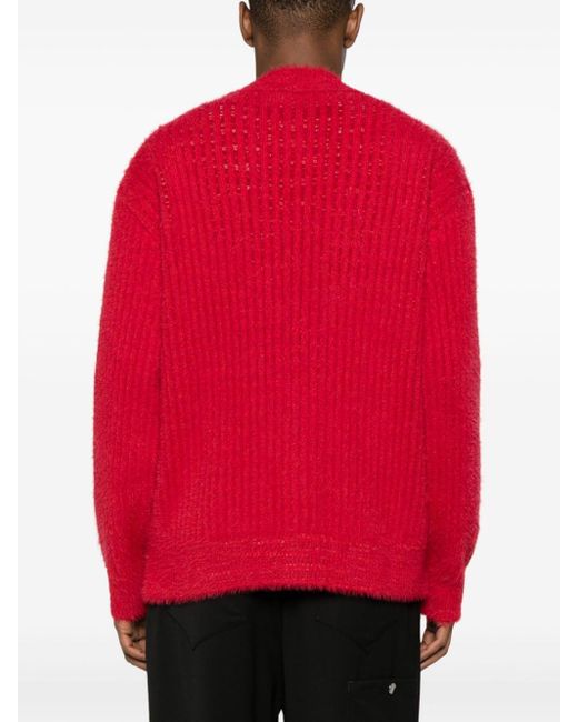 Missoni Red Ribbed-knit Brushed Cardigan for men