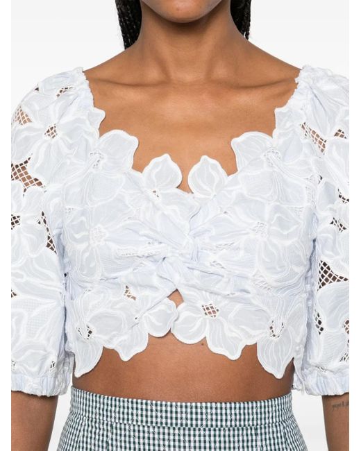 Sandro フローラルレース クロップドトップ White