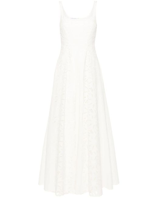 Alberta Ferretti White Lace-detailed Flared Maxi Dress