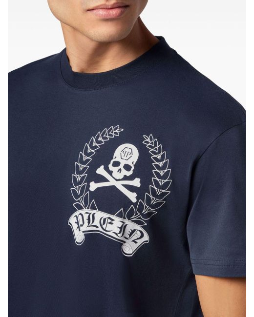 Philipp Plein Blue Logo-print Cotton T-shirt for men