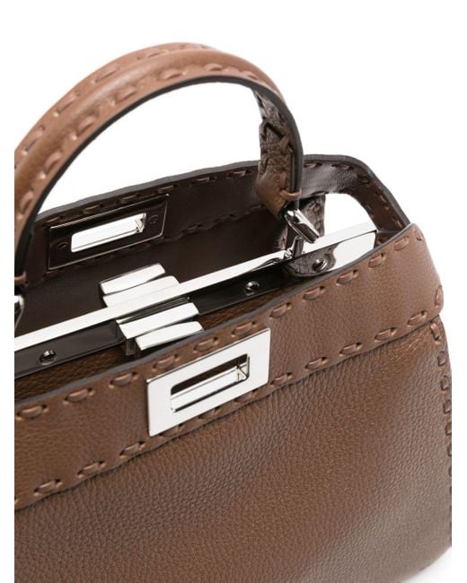 Fendi Brown Small Peekaboo Leather Tote Bag