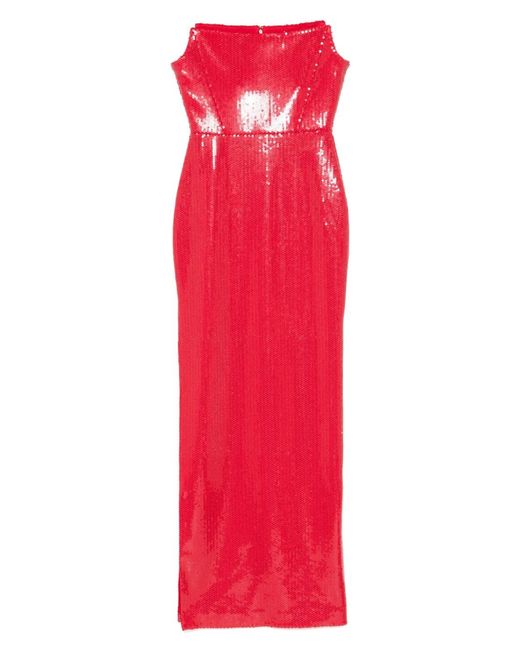Alex Perry Red Strapless Sequinned Maxi Dress