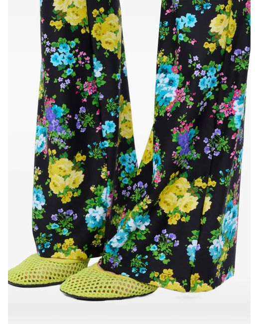 MSGM Green Pantalon Évasé À Fleurs